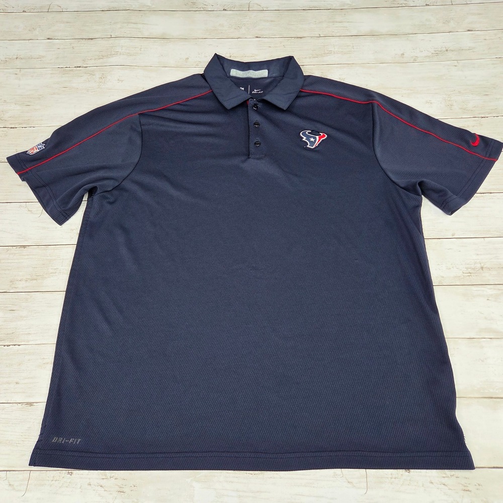Nike Polo Shirt Mens XL Navy Houston Texans NFL Onfield Dri-FIT Short Sleeve
